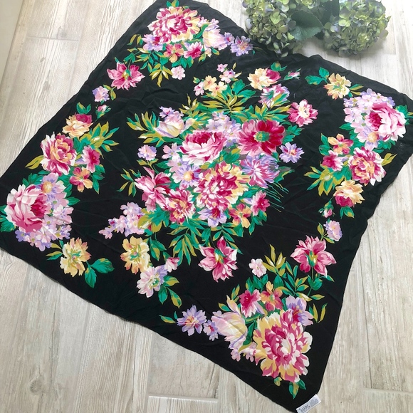 Echo Accessories - Echo Vintage Silk Scarf Pink Roses on Black